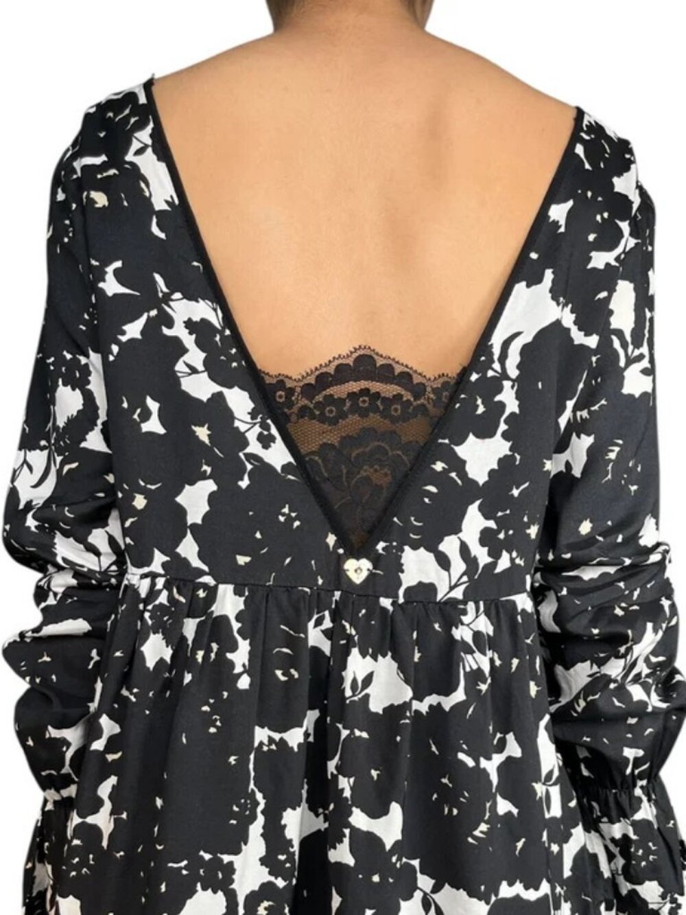 NWT Twinset Black & White Floral Gathered Waist Blouse - XS-S
